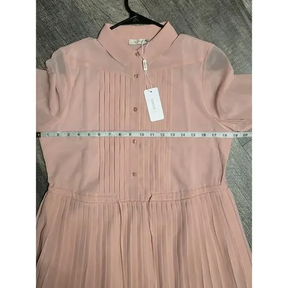 WLDRSD Pink Pleated Chiffon Midi Dress XS NWT Sheer Pastel Button Up - Picture 3 of 7